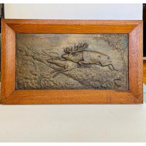 Bronze Bas Relief With Deer.